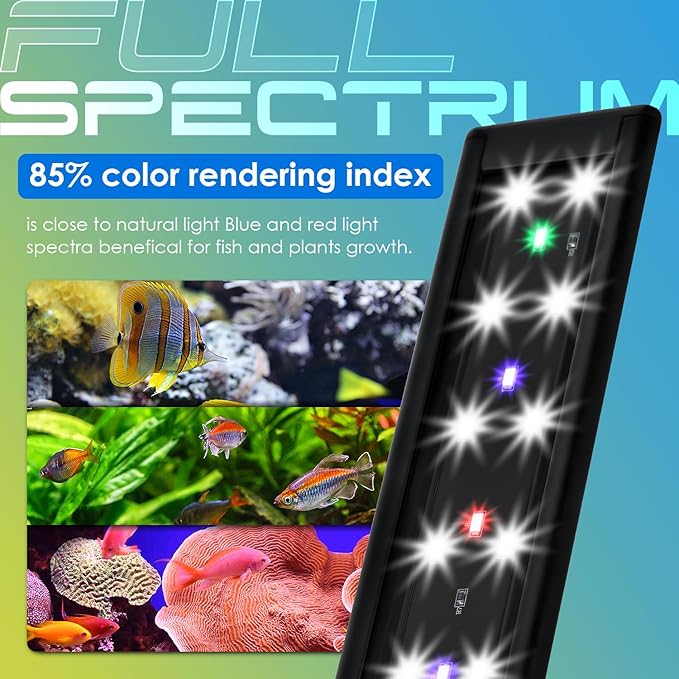 Aquarium Light,Full Spectrum Aquarium Light with Expandable Bracket,White Blue Red Green LEDs, Adjustable Timer and Brightness for 18~24IN Fish Tank GAMALTA