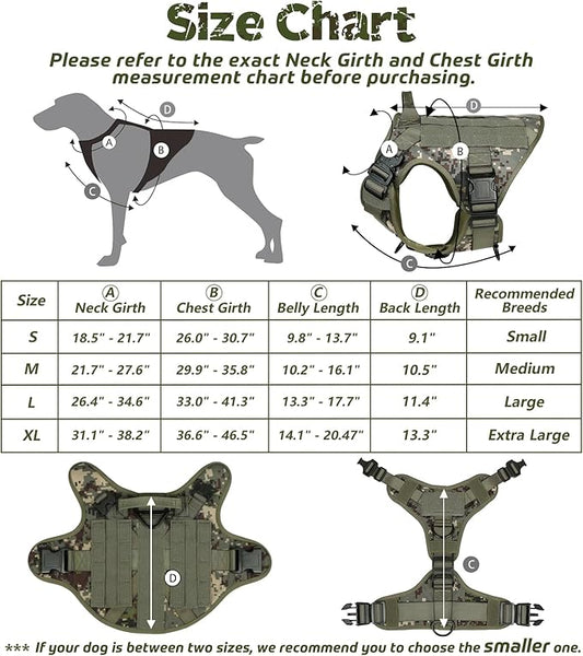rabbitgoo Tactical Dog Harness Medium Sized, Heavy Duty Pet Harness with Handle, No-Pull Service Vest Medium Breed, Adjustable Military Dog Vest for Training Hunting Walking, Green Camo, M rabbitgoo