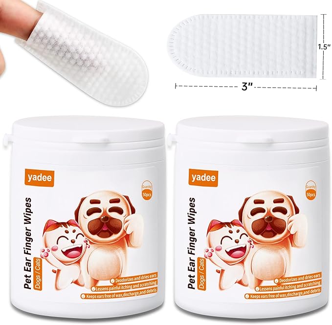100Pcs Dog Ear Wipes Finger, Dog Ear Cleaner Wipes for Dogs and Cats, Pet Ear Wipes, Soft & Easy Otic Cleaning Pads, Remove Wax, Dirt & Stop Smelly, Itchy, Non-Irritating yadee