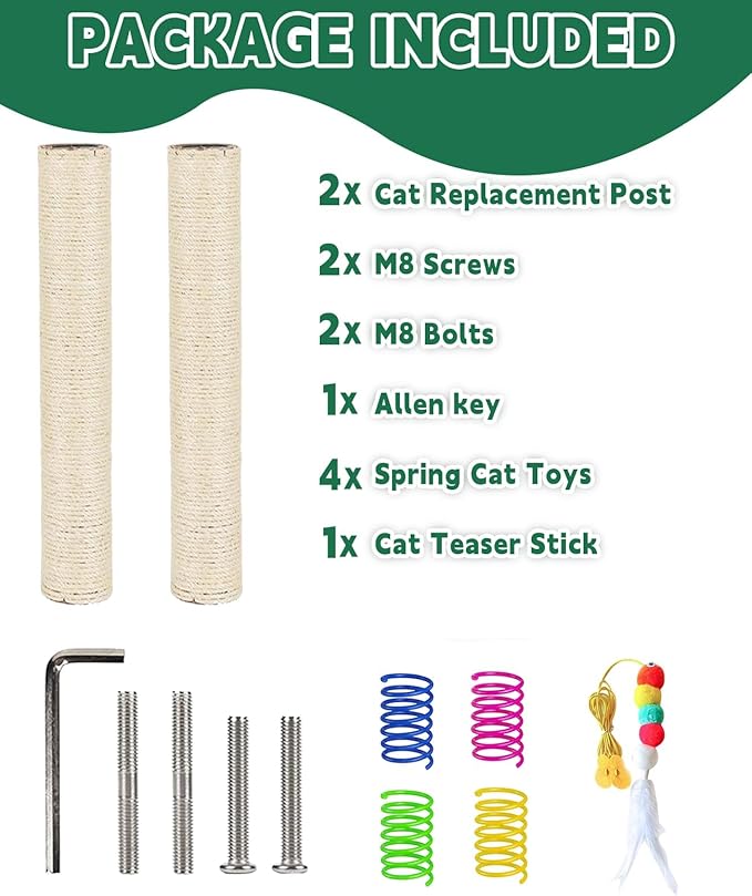 BNOSDM 2 Pcs 15”x2.75” M8 Cat Tree Scratching Post Replacement Parts for Indoor Cats Tower Rope Scratch Poles Refill Sisal Part for Refurbishment Hemp White - PAWPICO