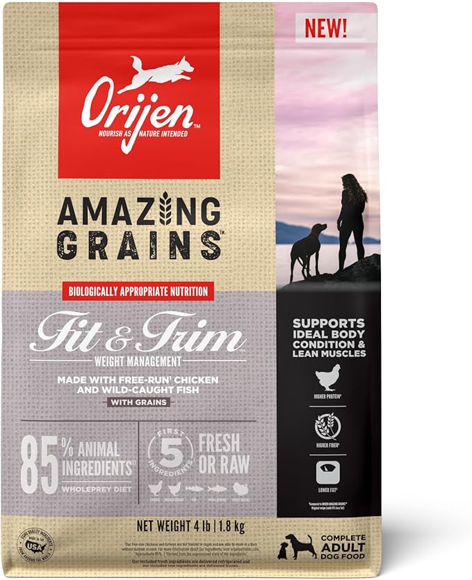 ORIJEN Amazing Grains™ Fit & Trim Dry Dog Food Recipe, 4lb - PAWPICO