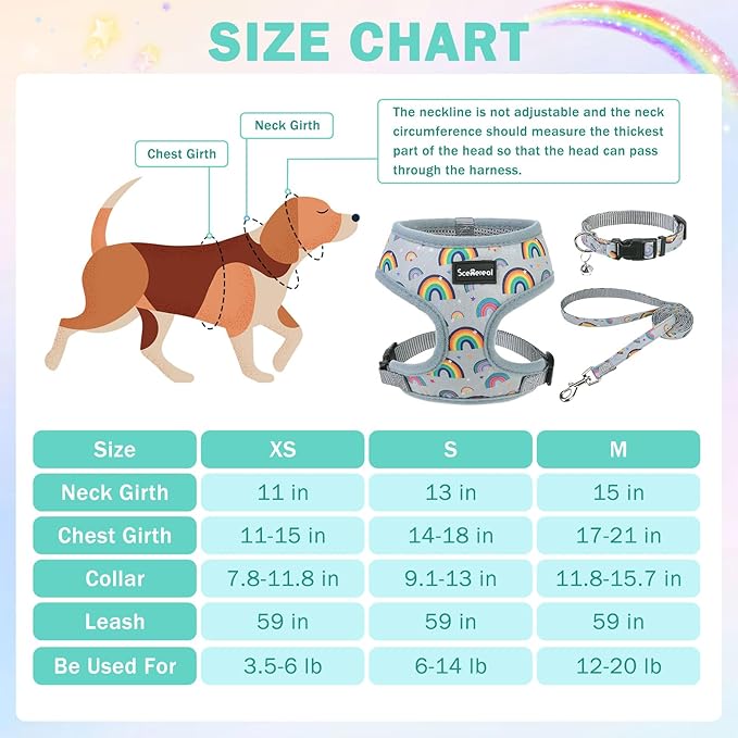 SCENEREAL Small Dog Harness Collar and Leash Set, Adjustable No Pull Pet Harnesses, No Chock Soft Mesh Step in Vest for Doggie Puppy Medium Dogs Cats Girl or Boy,Chihuahua, Yorkie, Outdoor Walking SCENEREAL