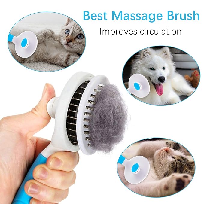 Cat Self Cleaning Slicker Brush, Pets Skin Friendly Cat Brush for Dogs Cats Grooming Brush Tool Easy to Remove Loose Undercoat, Mats Tangled Hair Slicker Massage Cats Dogs Brush - Upgraded - PAWPICO