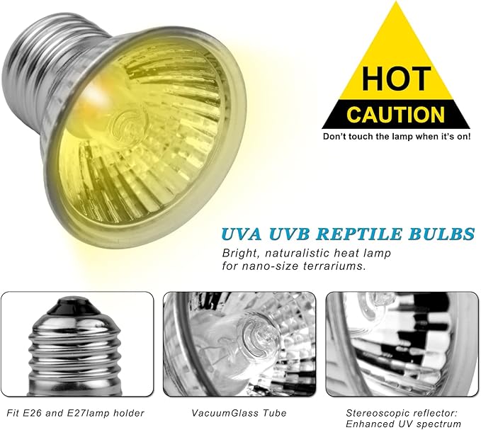 DOMICA 4-Pack 50W UVA UVB Light Bulbs for E27 Reptile Heat Lamp, Basking Spot Light Simulated Sunlight, Heating Lamp for Turtle, Lizard, Snake, Beared Dragon, Amphibians DOMICA
