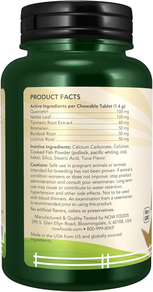 NOW Foods Pet Health, Pet Allergy Supplement, Formulated for Cats & Dogs, NASC Certified, 75 Chewable Tablets NOW