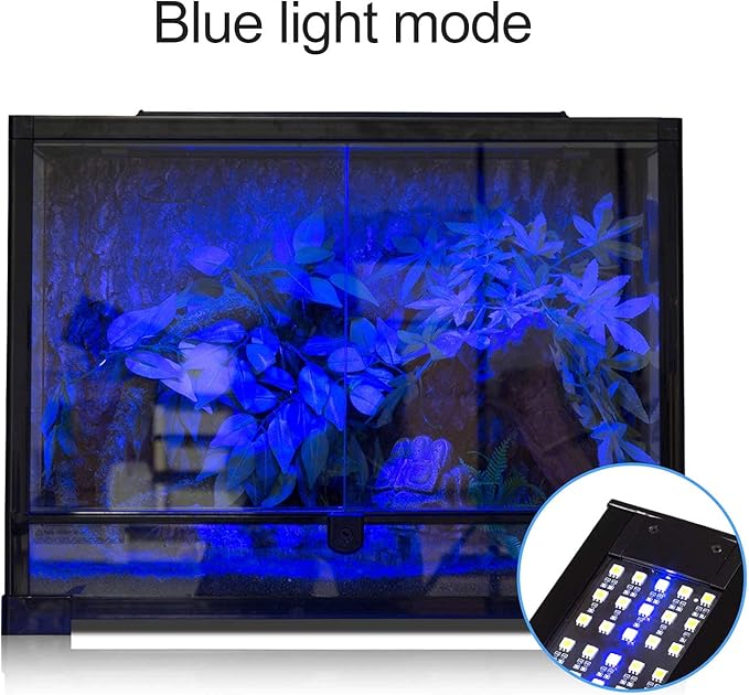 REPTI ZOO Reptile Aquarium Terrarium LED Light Ultra-thin Day and Night Light for Reptiles Aquarium Light, 3-Color Modes LED Light Hood 15W for 18 inch or Larger Terrariums for Reptile Plant Fish Tank REPTIZOO