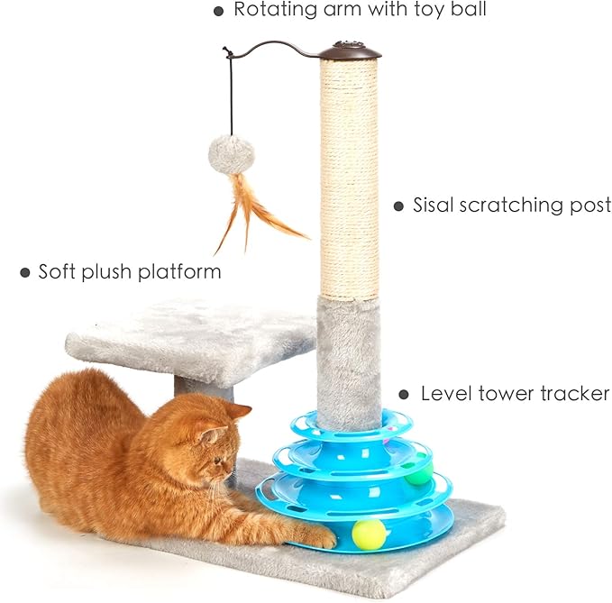PEEKAB Tall Cat Scratching Post Kitten Sisal Scratcher Tree with Cat Tracks Toy Balls for Indoor Cats and Kittens - 25 inches - PAWPICO