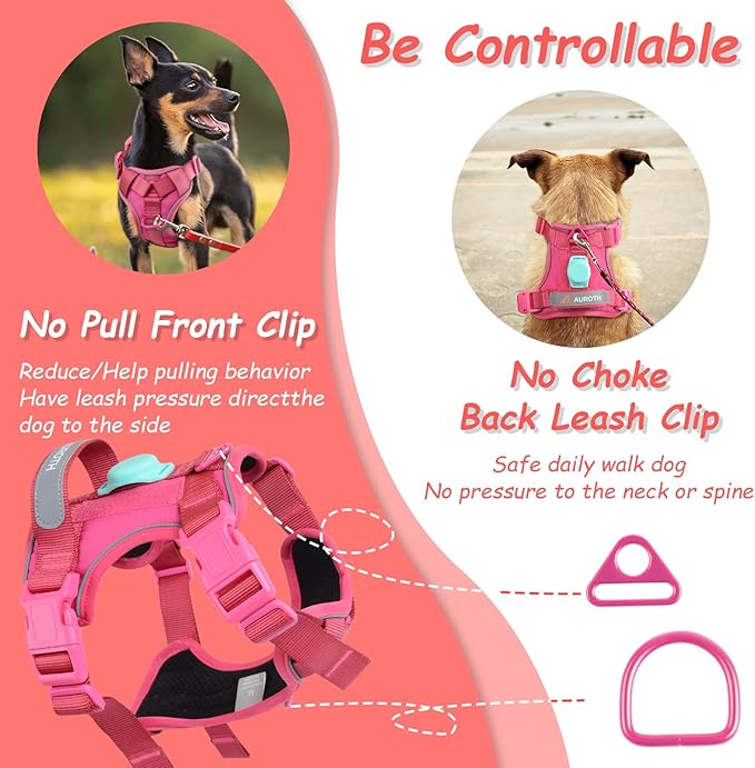 AUROTH Dog Harness for Large Dogs, Dog Vest Harness Large Size Dog, Large Dog Harness, No Pull Dog Harness for Large Dogs with Handle, Rose Red L AurothPets