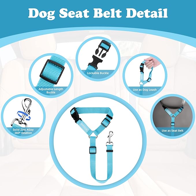BWOGUE 2 Packs Dog Cat Safety Seat Belt Strap Car Headrest Restraint Adjustable Nylon Fabric Dog Restraints Vehicle Seatbelts Harness BWOGUEPetHome