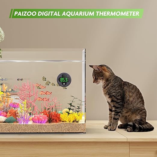 Aquarium Thermometer Digital, LED Fish Tank Thermometer Wireless Accurate Temperature Gauge to ±0.9℉, Aquarium Accessories for Fish Tank, Betta, Axolotl Tank or Aquatic, Replaceable Battery PAIZOO