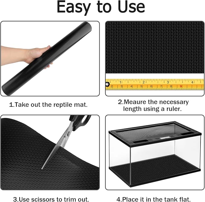 Reptile Substrate Carpet Terrarium Mat, 144" X 24" Bearded Dragon Tank Accessories, Reptile Bedding Substrate Liner, Reptile Tank Accessories for Bearded Dragon,Leopard Gecko,Lizard,Tortoise, Black Hoplaep