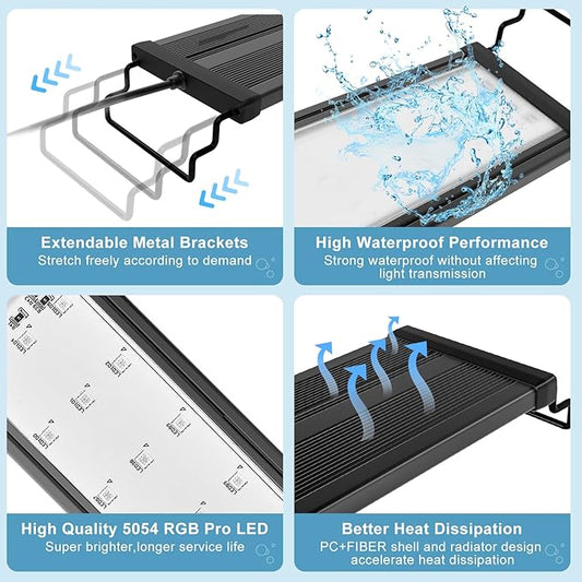 Smart Aquarium Light, LED Aquarium Light with App Control, Full Spectrum Fish Tank Light,24/7 Lighting Cycle, 5 Modes,Adjustable Timer,8 Colors,60W Fish Tank Light for 48"-55" Freshwater Planted Tank USDGTKN