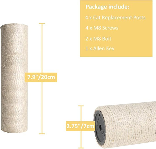 Dimaka Cat Scratching Post Replacement Pole, Cardboard and Sisal(Beige-4 Posts, 7.9 in / 20 cm) - PAWPICO