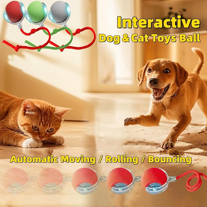 Interactive Dog Cat Toys Ball, Electric Rolling Ball Dog Toy, Automatic Moving Bouncing Toy Ball with Lights, Dog Toys to Keep Them Busy, Peppy Pet Ball for Bored Indoor Cats & Dogs (Grey) - PAWPICO