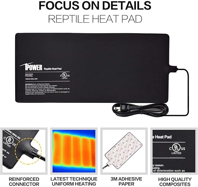 iPower PTHTPDCTRLV2HTPDXL 8"x18" Reptile Heating Pad Under Tank Terrarium Heat Mat with Digital Thermostat Temperature Controller for Small Animals iPower