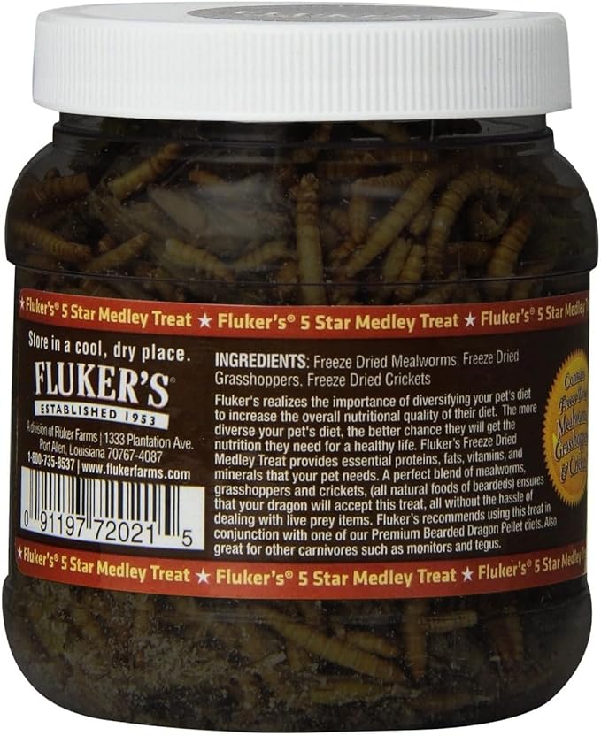 Fluker's Medley Treat for Bearded Dragons, Grasshoppers, Mealworms and Crickets, 1.8 oz Flukers