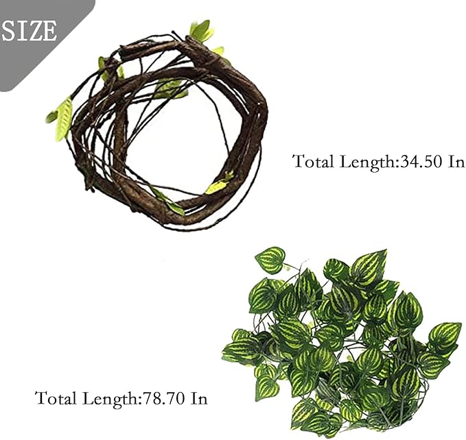 PINVNBY Bearded Dragon Hammock,Reptile Lizard Lounger Natural Seagrass Habitat Decoration Reptiles Tank Accessories Jungle Climber Vines Flexible Leaves Climbing Decor for Gecko Chameleon Snakes PINVNBY