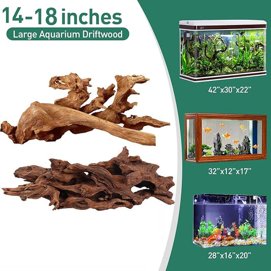 WDEFUN Natural Extral Large Driftwood for Aquarium Decor, 2-Piece 14''-18'' Driftwood for Decorations on Fish Tank, Reptiles Bearded Dragon Accessories or Air Plants WDEFUN