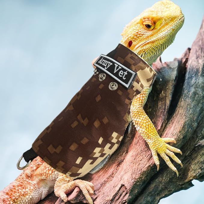 Bearded Dragon Harness and Leash Set - Adjustable Lizard Harness with Replaceable Patch Outdoor Traction Rope Walking Training Leash Reptile Halloween Costume Accessories for Small Pets (Brown) SEZDEKI