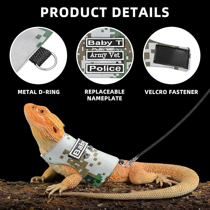 Bearded Dragon Harness and Leash, Adjustable Lizard Bearded Dragon Reptile Harness, Bearded Dragon Lizard Reptiles for Walking Outdoor to Prevent Escape (Green) PAWPICO