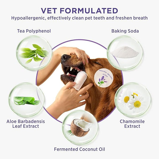 HICC Pet Teeth Cleaning Wipes for Dogs & Cats, Remove Bad Breath by Removing Plaque and Tartar Buildup, Disposable Dog Finger Toothbrush Gentle Pet Dental Care Wipes, 50 Counts, (Mentha Spicata Scent) HICCPET