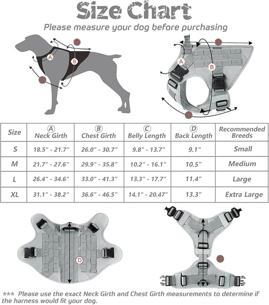 rabbitgoo Tactical Dog Harness for Small, Heavy Duty Pet Harness with Handle, No-Pull Service Vest Small Breed, Adjustable Military Dog Vest for Training Hunting Walking, Grey, S rabbitgoo