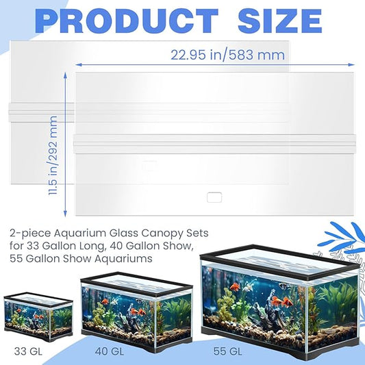 Juexica Aquarium Lid Acrylic Canopy Two Piece Set Aquarium Top Cover Fish Tank Lid with Center Brace with a Hook Knife (48 x 13 in) Juexica