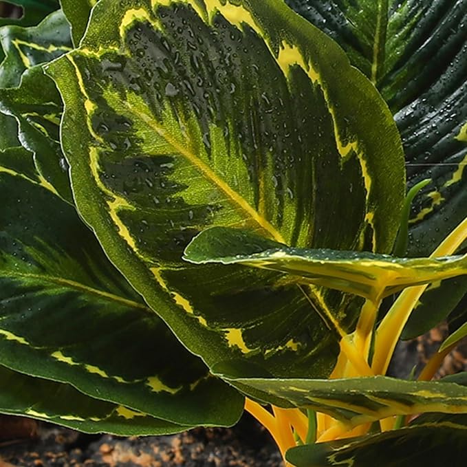 Terrarium Plants for Reptile Terrarium, Reptile Plants Tortoise Habitat Accessories, Artificial Spider Plant for Gecko, Ball Python, Tortoise Terrarium Décor - Calathea Makoyana B IBWell