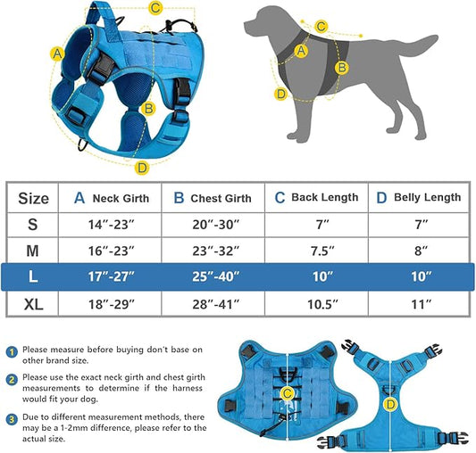 WINGOIN Blue Tactical Dog Harness for Large Dogs No Pull Adjustable Pet Harness with Handle Reflective K9 Military Service Dog Vest for Walking Hiking Training (L) WINGOIN