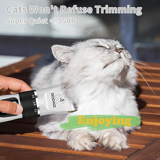 Cat Clippers for Matted Hair, Cat Grooming Kit, Cordless Cat Shaver for Long Hair, Low Noise Paw Trimmer, Cat Hair Trimmer for Grooming,Quiet Pet Hair Clippers Tools for Cats Dogs (White) - PAWPICO