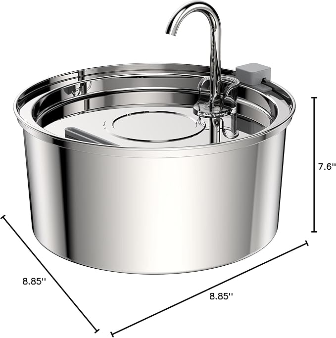 Tomxcute Cat Water Fountain, 3.2L/108oz Automatic Stainless Steel Pet Fountain Dog Water Dispenser, Ultra-Quiet Pump and 3 Replacement Filters & for Cats, Dogs, Multiple Pets - PAWPICO