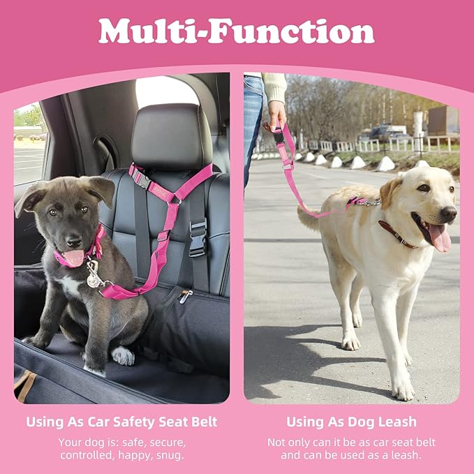 BWOGUE 2 Packs Dog Cat Safety Seat Belt Strap Car Headrest Restraint Adjustable Nylon Fabric Dog Restraints Vehicle Seatbelts Harness BWOGUEPetHome