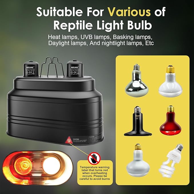 MIXJOY Dual Reptile Light Fixture, Max 160W Reptile Heat Lamp Fixture with Separate Switches, Fits Reptile Light/Heat Lamp/UVB Light for Lizards, Turtles, Snakes, and Amphibians MIXJOY