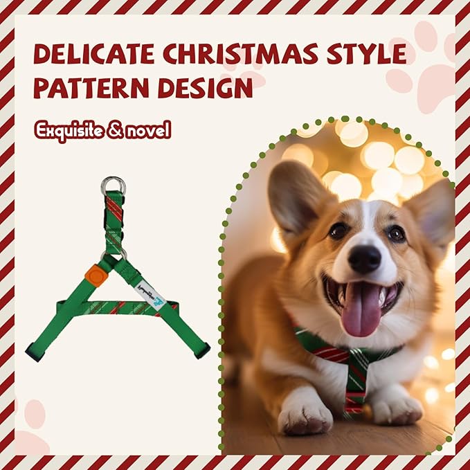 Tri-Color Dog Harness for Large Dogs Step-in Adjustable Dog Harness,Christmas Green,L Pawhuggies