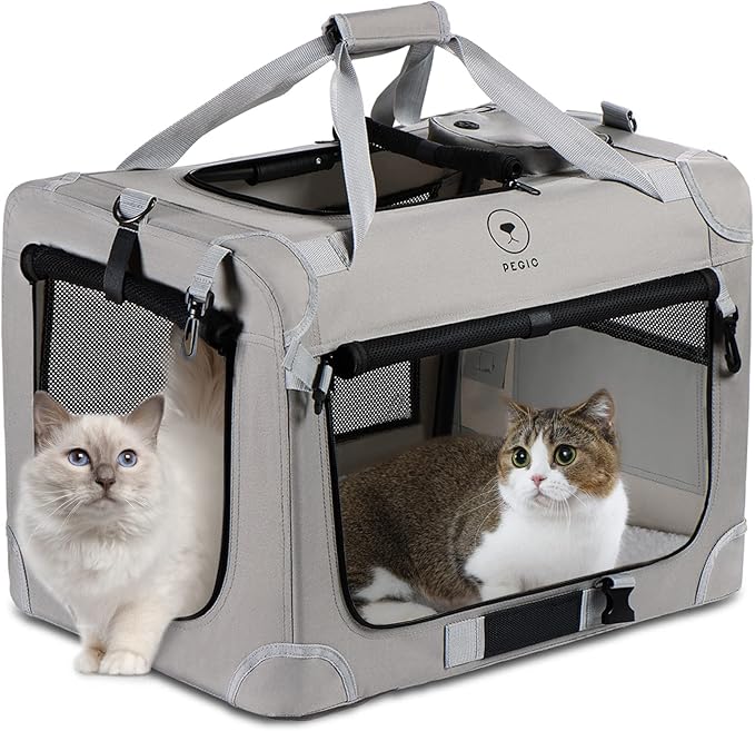 Extra Large Cat Carrier for 2 Cats, Portable Soft Sided Large Pet Carrier for Traveling, Indoor and Outdoor Uses, 24"×16"×16" - PAWPICO