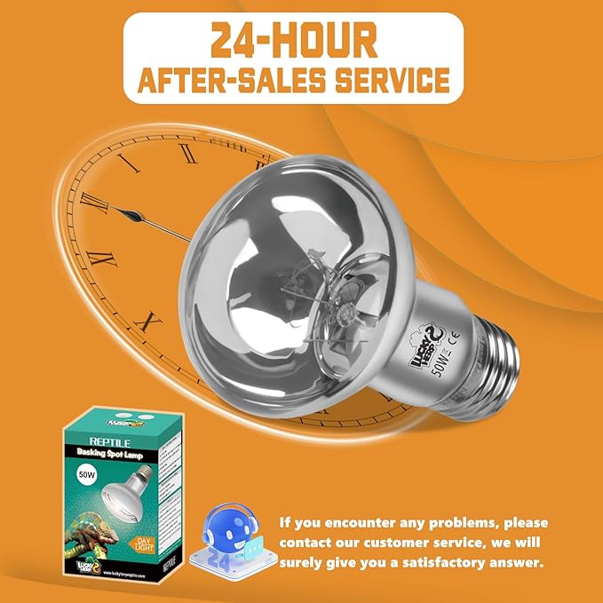 LUCKY HERP Heat Lamp Bulbs, UVA Intense Basking Spot Light Reptile Heat Lamp(Clear) 50W, Simulated Natural Sunlight Heat Lamp Bulbs for Reptile, Bearded Dragon, Amphibian, Turtle, Snake, Lizard LUCKYHERP