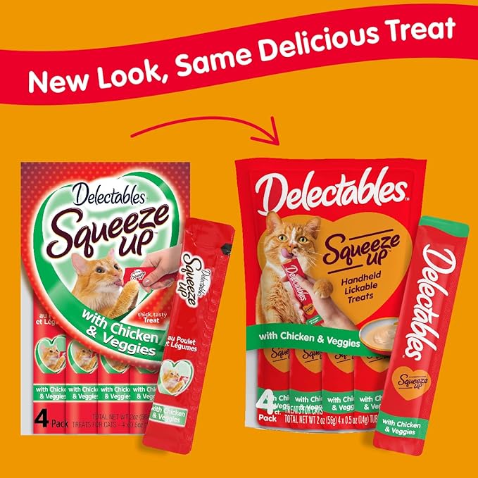 Hartz Delectables Squeeze Up Interactive Lickable Wet Cat Treats for Adult & Senior Cats, Chicken & Veggies, 4 Count (Pack of 8) Hartz