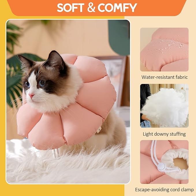 Avont Cat Cone Collar Soft, Adjustable Recovery E Collar Alternative for Cats Kittens Puppies, Elizabethan Neck Cone of Shame to Prevent Licking Biting After Surgery Protect Wounds -Pink(L) Avont