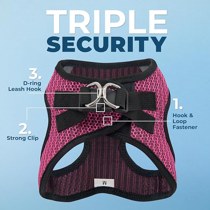 Voyager Step-in Air Dog Harness - All Weather Mesh, Reflective, No Pull Harness for Small, Medium Dogs, Cats - Secure with Hook & Loop Fastener, Buckle, Double D-Rings - Fuchsia 2-Tone, M BestPetSuppliesLLC
