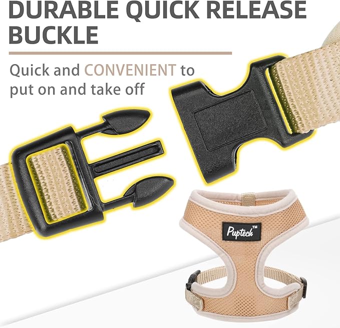 PUPTECK Soft Mesh Dog Harness and Leash Set Pet Puppy Cat Comfort Padded Vest No Pull Harnesses, Solid Beige, L PUPTECK