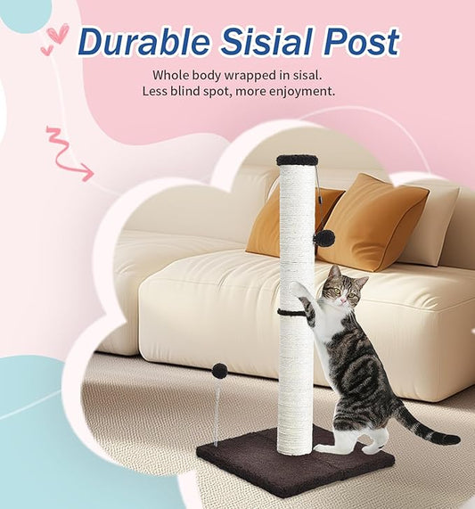 Cat Scratching Post 32" Tall Scratching Post Kitten Scratcher Sisal Scratch Posts Basic with Hanging Ball for Indoor Cats, Integrated Cat Toys, Brown - PAWPICO