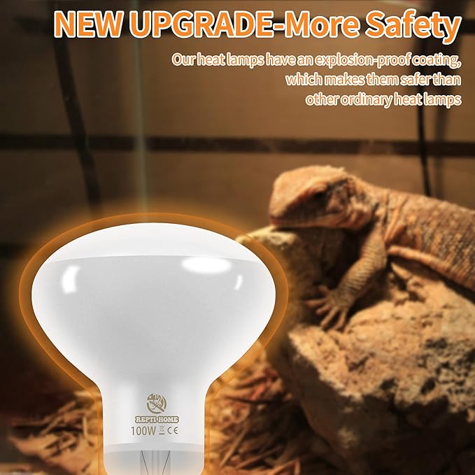 New Upgrade Reptile Heat Lamp Bulb (3rd Gen No Broken), 50W 2 Pack Basking Spot Light for Reptiles & Amphibians,UVA Daylight Heat Bulb for Bearded Dragon, Turtle REPTIHOME