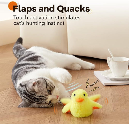 Potaroma Cat Toys Rechargeable Flapping Duck with SilverVine Catnip, Lifelike Quack Chirping, Touch Activated Kitten Kicker Plush Interactive Exercise Toys for All Breeds - PAWPICO