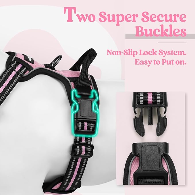 rabbitgoo Dog Harness No Pull with 2 Leash Clips, Adjustable Soft Padded, Reflective Oxford No Choke Pet Vest with Easy Control Handle for Large Dogs, Pink, L rabbitgoo