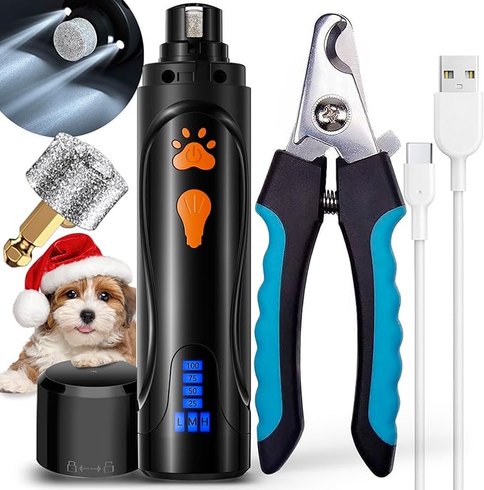 YABIFE Dog Nail Grinder, Dog Nail Trimmers and Clippers Kit, Super Quiet, Rechargeable, for Small Large Dogs & Cats Toenail & Claw Grooming,3 Speeds, 1 Extra Grinding Wheel - PAWPICO