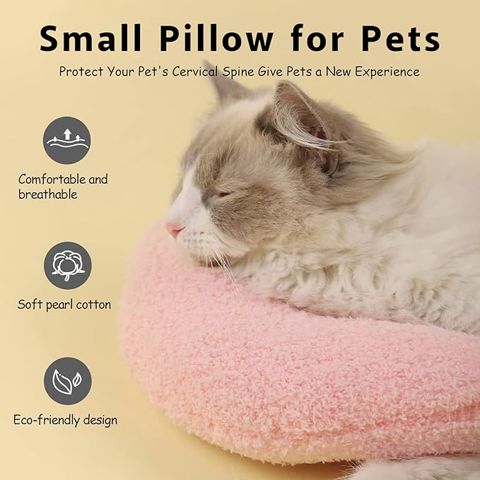 ucho Pillow for Cats, Ultra Soft Fluffy Pet Calming Toy Half Donut Cuddler, U-Shaped Pillow for Pet Cervical Protection Sleeping Improve- Pink ucho
