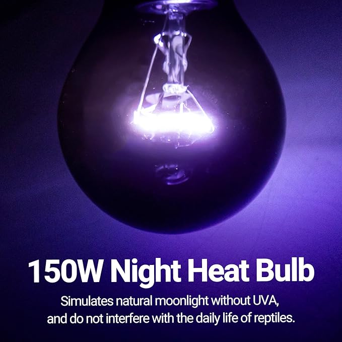 REPTIZOO 2PCS Reptile Heat Lamp, 150W Night Heat Lamp Moonlight Bulb Purple Infrared Heating Lamp Simulate Natural Moonlight Night Heat Bulb for Reptile Amphibian REPTIZOO