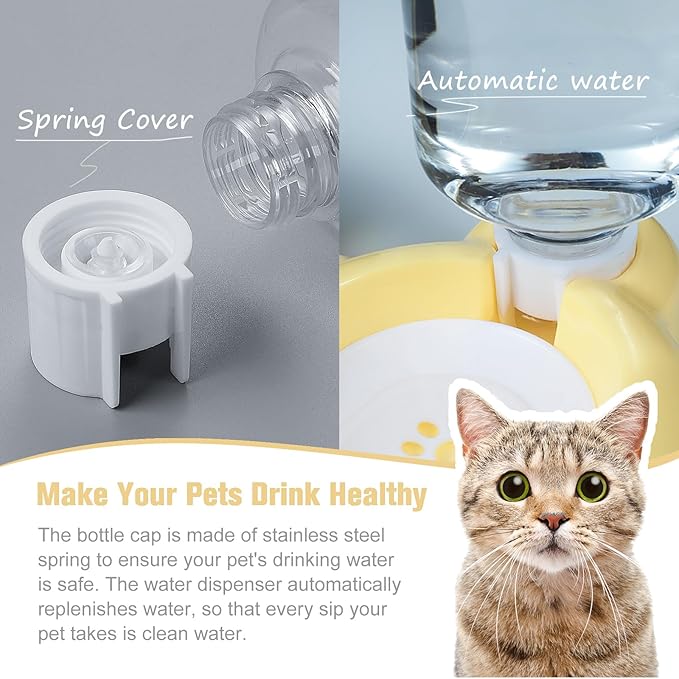 Dog Bowls, Cat Food and Water Bowl Set with Water Dispenser and Stainless Steel Bowl for Cats and Small Dogs - Yellow - PAWPICO