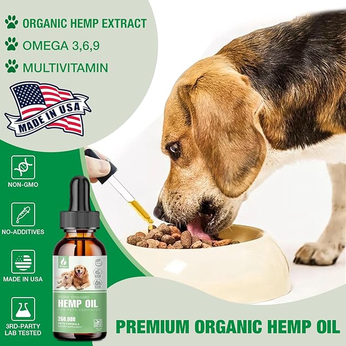 Pet Hemp Oil for Dogs and Cats - Organic Hemp Extract Drops, Sleep Aid Anxiety, Stress, Hip & Joint Pain Relief, Dog Calming Treats Rich in Omega 3-6-9 - Natural Pet Hemp Oil Hemyum
