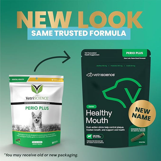 VetriScience Perio Plus Dental Sticks for Dogs - Advanced Dog Breath Freshener - Dual Action Dog Teeth Cleaning Chews for Plaque Control & Fresh Breath, 30 Sticks, Chicken Flavor VetriScienceLaboratories